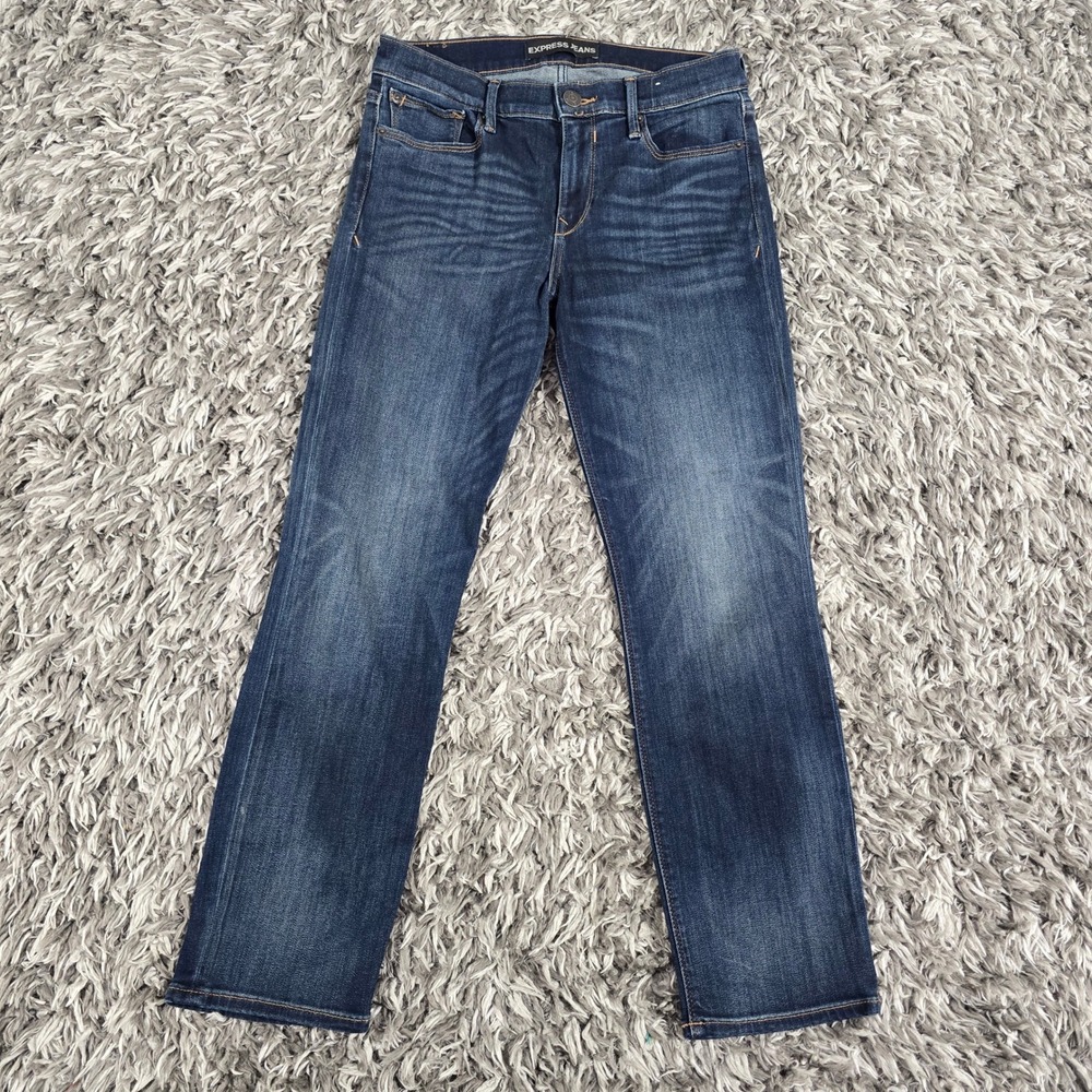 Express Jeans Womens 6 Straight Mid Rise Dark Wash Blue Denim Pants 3481
